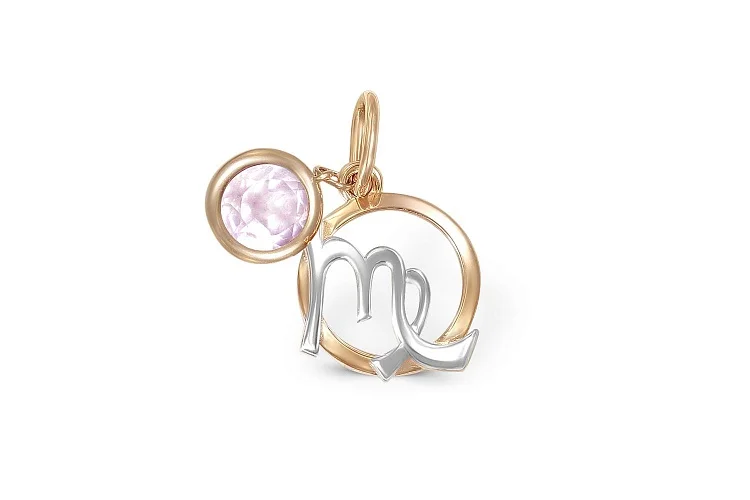 Подвеска Дева из красного золота с кварцем