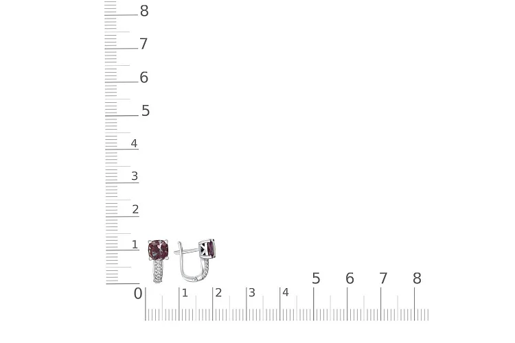 Серьги из белого золота с 2 александритами и 32 фианитами