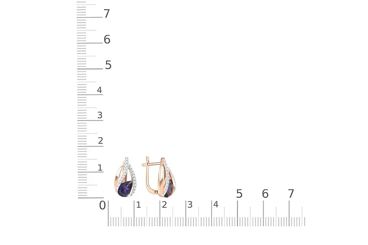 Серьги из красного золота с 2 иолитами и 40 фианитами