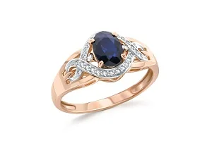 Кольцо из красного золота с сапфиром и 30 бриллиантами