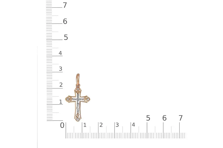 Крест из красного золота с 4 фианитами