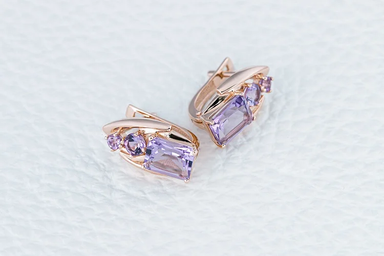 Серьги из красного золота с 6 аметистами