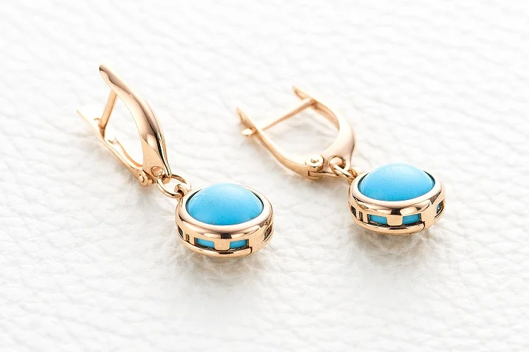 Серьги из красного золота с бирюзой