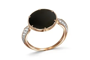 Кольцо из красного золота с ониксом и 20 фианитами