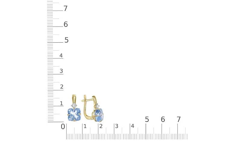 Серьги из жёлтого золота с 2 топазами sky и 2 фианитами