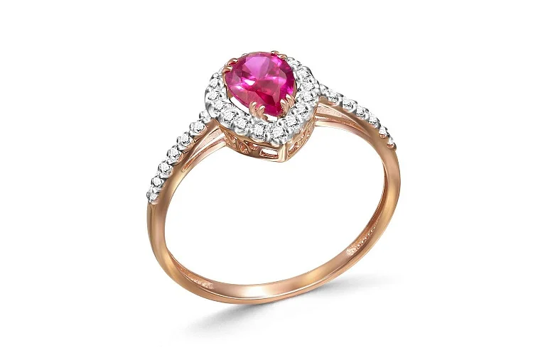 Кольцо из красного золота с корундом и 29 бриллиантами