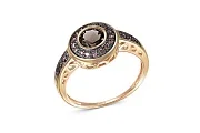 Кольцо из красного золота с раухтопазом и 23 фианитами