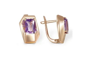 Серьги из красного золота с 2 аметистами и 8 фианитами