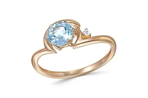 Кольцо из красного золота с топазом sky и фианитом