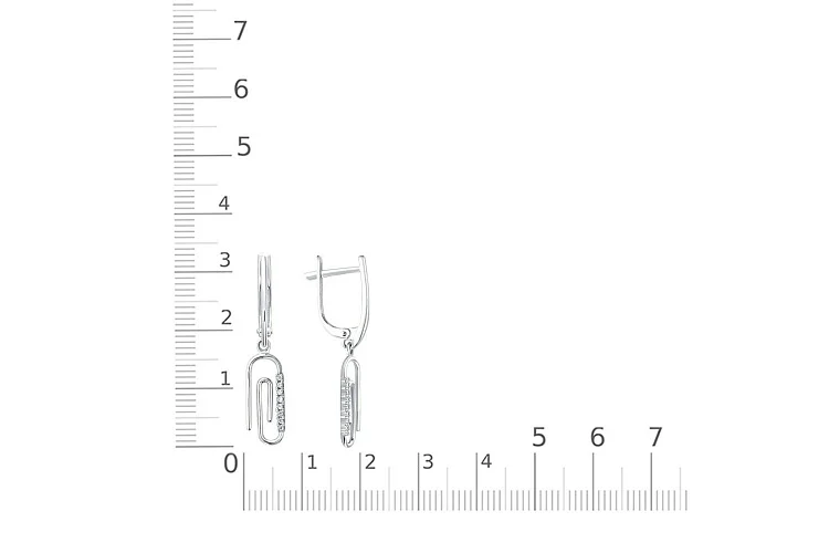 Серьги Скрепки из белого золота с 16 фианитами