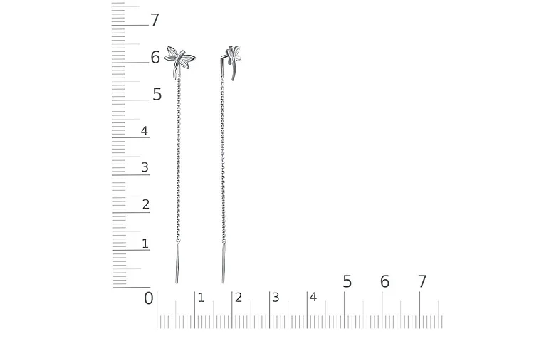Серьги-продёвки Стрекозы из белого золота без вставок