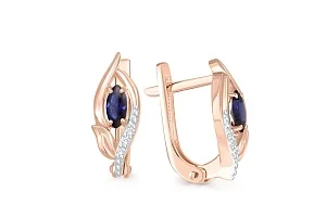 Серьги из красного золота с 2 корундами и 6 фианитами