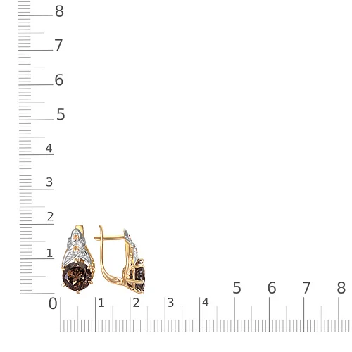 Серьги из жёлтого золота с 2 раухтопазами и 4 фианитами