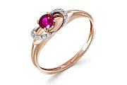 Кольцо из красного золота с корундом и 12 фианитами