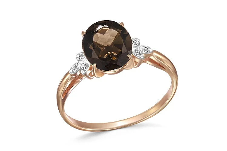 Кольцо из красного золота с раухтопазом и 6 фианитами