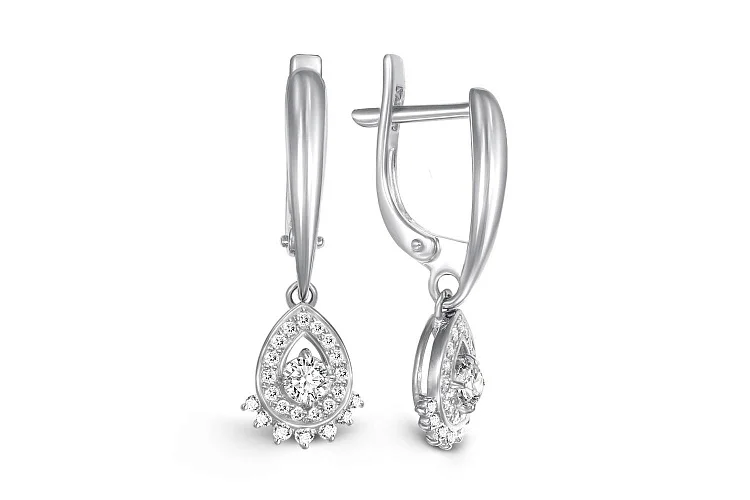 Серьги из белого золота с 46 фианитами