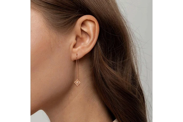 Серьги-продёвки из красного золота с 2 бриллиантами