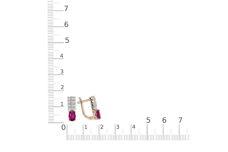 Серьги из красного золота с 2 корундами и 16 фианитами