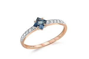 Кольцо из красного золота с топазом лондон и 12 фианитами