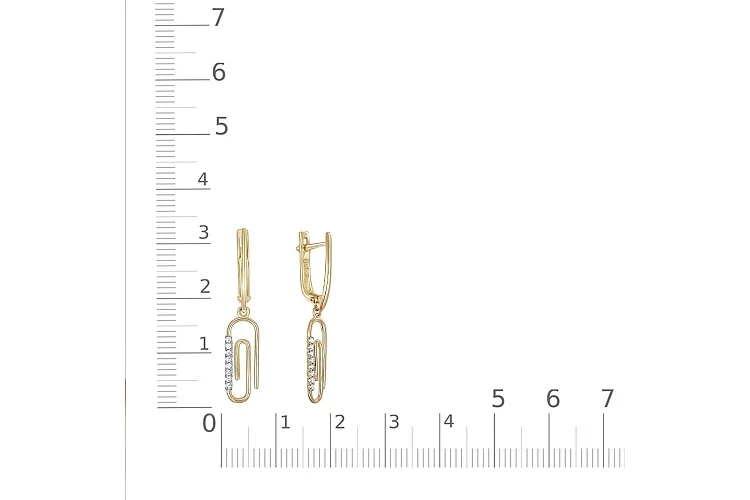 Серьги Скрепки из жёлтого золота с 16 фианитами