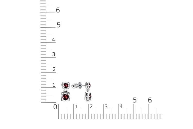 Серьги-пусеты Квадраты из белого золота с 4 гранатами