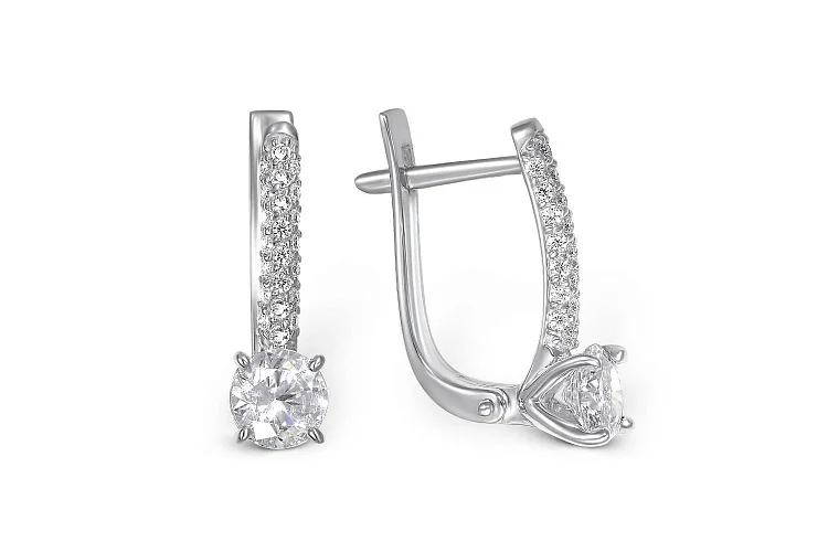 Серьги из белого золота с 46 фианитами