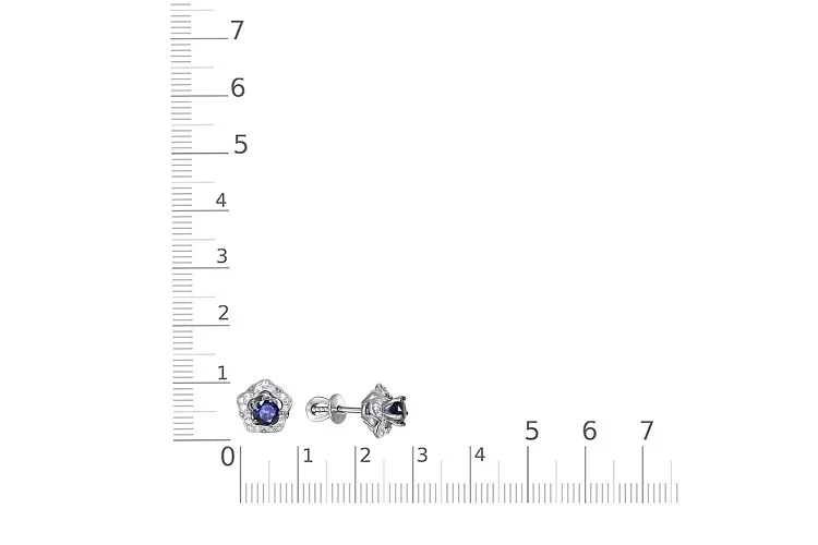 Серьги-пусеты Цветы из белого золота с 2 корундами и 30 бриллиантами