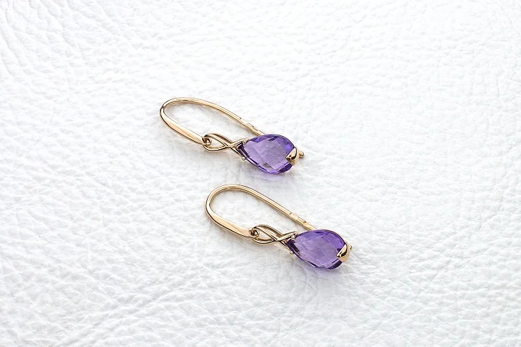 Серьги из красного золота с 2 аметистами