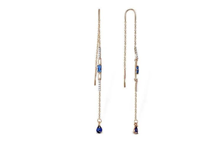 Серьги-продёвки из красного золота с 24 фианитами