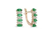 Серьги Дорожки из красного золота с 8 изумрудами и 12 бриллиантами