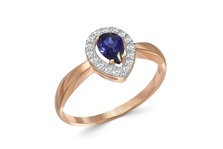 Кольцо из красного золота с сапфиром и 16 бриллиантами