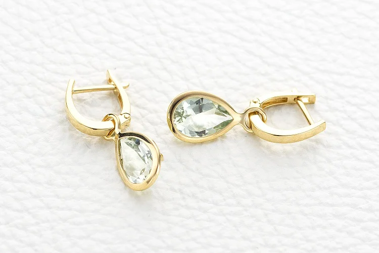 Серьги-трансформеры из жёлтого золота с 2 аметистами