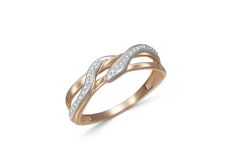 Кольцо Змея из красного золота с 26 фианитами