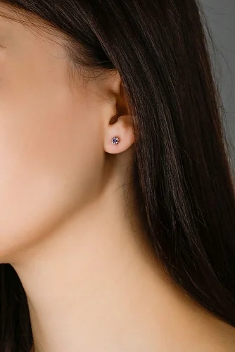 Серьги-пусеты из красного золота с 2 танзанитами