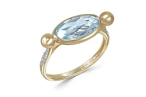 Кольцо из жёлтого золота с топазом sky и 10 фианитами