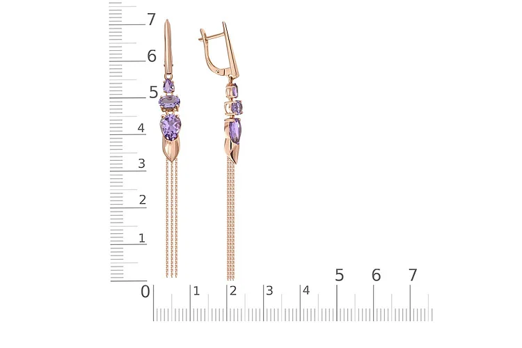 Серьги из красного золота с 6 аметистами