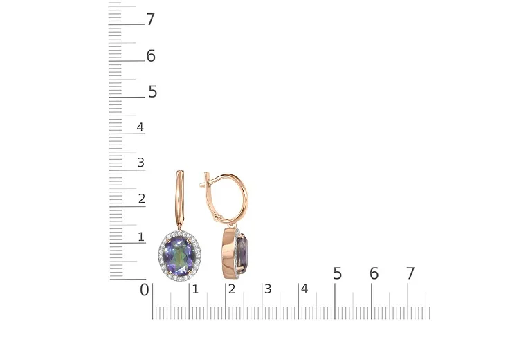 Серьги из красного золота с 2 кварцами и 48 фианитами