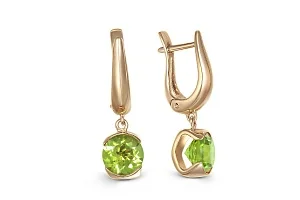 Серьги из красного золота с 2 хризолитами