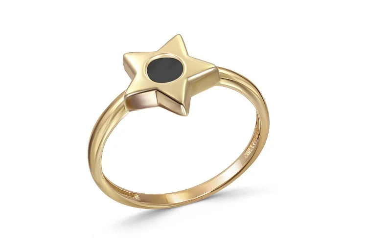 Детское кольцо Звезда из жёлтого золота с ониксом