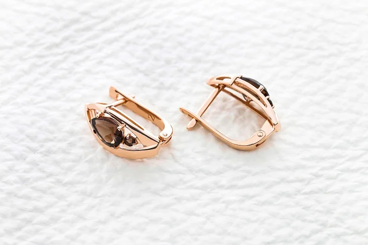 Серьги из красного золота с 4 раухтопазами