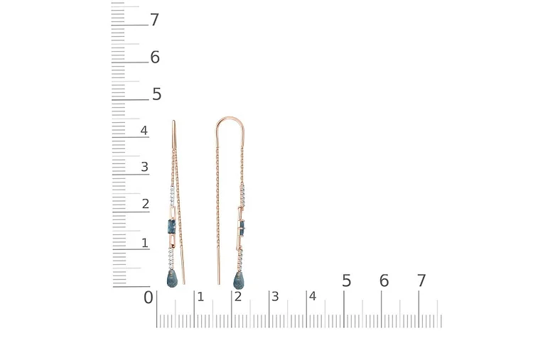 Серьги-продёвки из красного золота с 4 топазами лондон и 20 фианитами