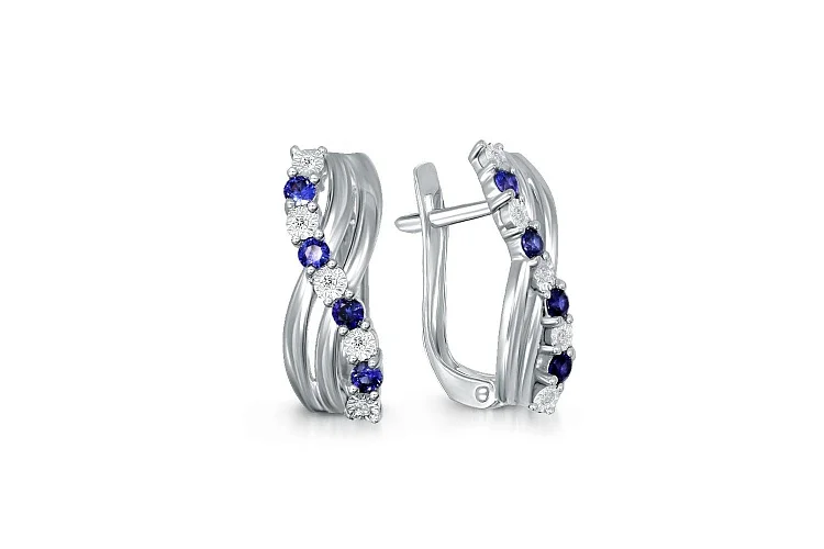 Серьги Дорожки из белого золота с 8 сапфирами и 10 бриллиантами