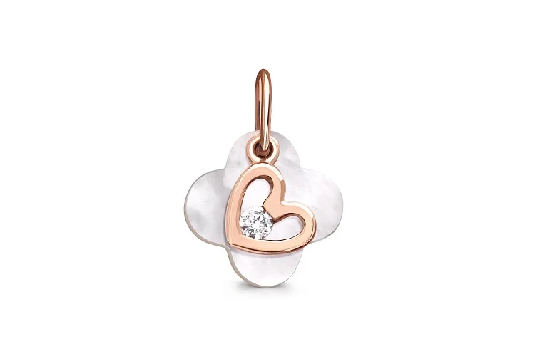 Подвеска Сердце из красного золота с перламутром и фианитом