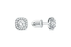 Серьги-пусеты из белого золота с 34 фианитами