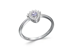 Кольцо из белого золота с танзанитом и 22 фианитами