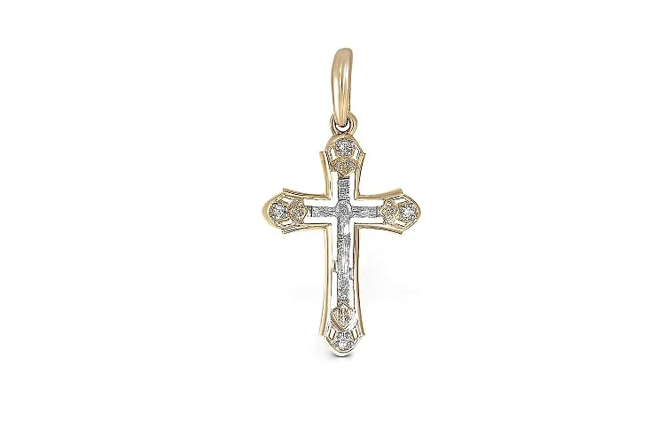 Крест из жёлтого золота с 4 фианитами
