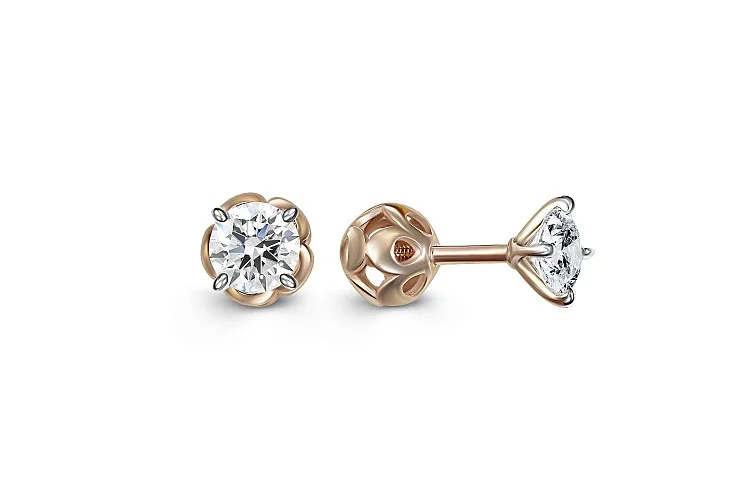 Серьги-пусеты из красного золота с 2 фианитами