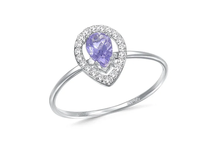 Кольцо из белого золота с ситаллом и 20 фианитами