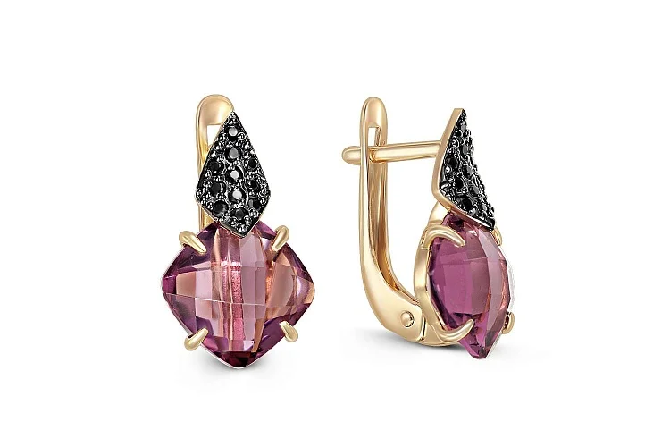 Серьги из жёлтого золота с 2 ситаллами и 28 фианитами