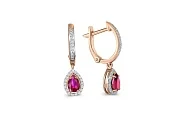 Серьги из красного золота с 2 рубинами и 54 бриллиантами